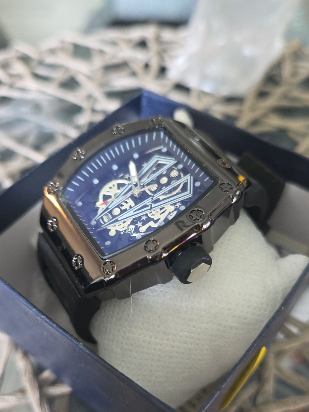 280.  Men's Black and Blue Mechanical-Style Watch